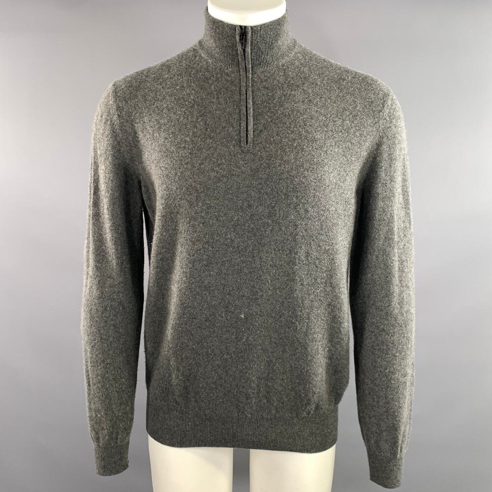 LORO PIANA Size M Grey Knit Cashmere 1/4 Zip Sweater